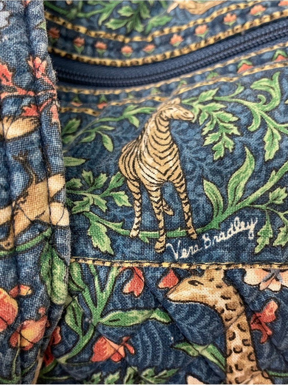 Vera Bradley Animal Kingdom Rare Navy Blue Floral Safari Quilted Tote Retired - Picture 3 of 11